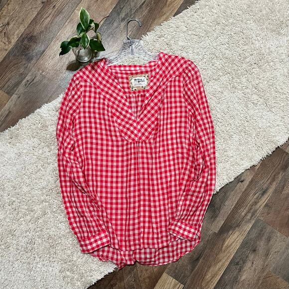 Anthropologie Holding Horses Red Gingham V-Neck Country Western Chic Devon Top - Picture 2 of 6